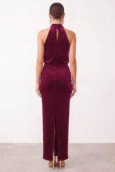 Burgundy Mermaid High Neck Beaded Long Formal Dress with Keyhole