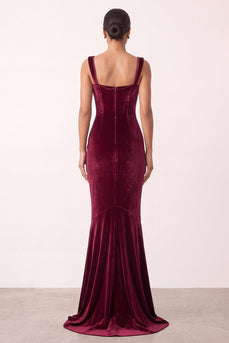 Burgundy Thick Straps Velvet Mermaid Long Formal Dress