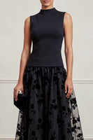 Load image into Gallery viewer, Black Champagne A-Line High Neck Floral Long Formal Dress