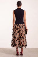 Load image into Gallery viewer, Black Champagne A-Line High Neck Floral Long Formal Dress