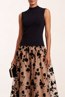 Load image into Gallery viewer, Black Champagne A-Line High Neck Floral Long Formal Dress