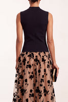 Load image into Gallery viewer, Black Champagne A-Line High Neck Floral Long Formal Dress