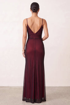 Black Red Spaghetti Straps Mermaid Long Formal Dress with Slit