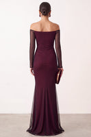 Load image into Gallery viewer, Black Red Ruched Off the Shoulder Mermaid Long Formal Dress with Sleeves