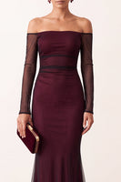 Load image into Gallery viewer, Black Red Ruched Off the Shoulder Mermaid Long Formal Dress with Sleeves