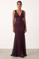Load image into Gallery viewer, Black Red V-Neck Mermaid  Long Formal Dress