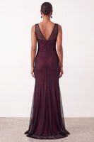 Load image into Gallery viewer, Black Red V-Neck Mermaid  Long Formal Dress