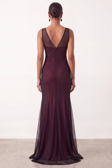 Black Red V-Neck Mermaid  Long Formal Dress