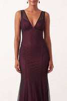 Load image into Gallery viewer, Black Red V-Neck Mermaid  Long Formal Dress