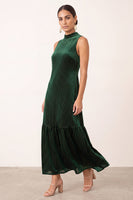 Load image into Gallery viewer, Dark Green Beaded Ruffled Velvet Sheath High Neck Long Formal Dress