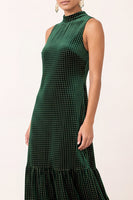 Load image into Gallery viewer, Dark Green Beaded Ruffled Velvet Sheath High Neck Long Formal Dress