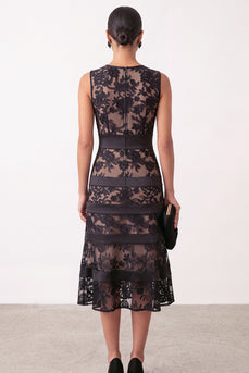Black Round Neck Bodycon Midi Formal Dress