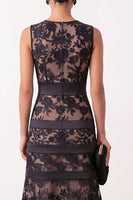 Load image into Gallery viewer, Black Round Neck Bodycon Midi Formal Dress