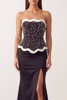 Load image into Gallery viewer, Sparkly Black White Mermaid Beaded Satin Long Formal Dress with Slit