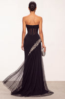 Load image into Gallery viewer, Black Corset Beaded Sweetheart Mermaid Long Formal Dress with Slit