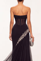 Load image into Gallery viewer, Black Corset Beaded Sweetheart Mermaid Long Formal Dress with Slit