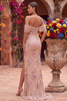 Load image into Gallery viewer, Sparkly Blush Corset Mermaid Floral Beaded Long Prom Dress with Slit
