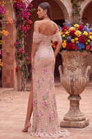 Load image into Gallery viewer, Sparkly Blush Corset Mermaid Floral Beaded Long Prom Dress with Slit