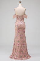 Load image into Gallery viewer, Sparkly Blush Corset Mermaid Floral Beaded Long Prom Dress with Slit