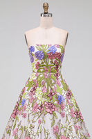 Load image into Gallery viewer, Pink Floral Ball Gown Strapless Long Prom Dress