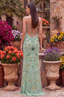 Load image into Gallery viewer, Sparkly Green Mermaid Spaghetti Straps Beaded Long Prom Dress with Slit