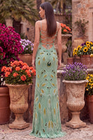 Load image into Gallery viewer, Sparkly Green Mermaid Spaghetti Straps Beaded Long Prom Dress with Slit