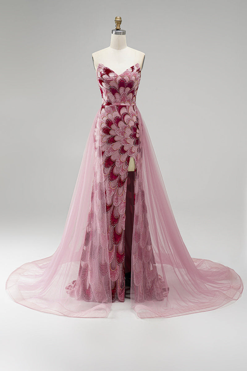 Load image into Gallery viewer, Sparkly Pink Mermaid Beaded Long Prom Dress with Detachable Cape