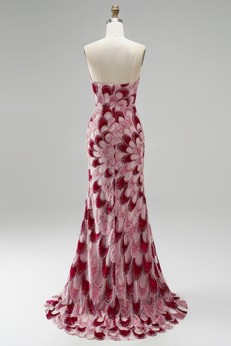 Load image into Gallery viewer, Sparkly Pink Mermaid Beaded Long Prom Dress with Detachable Cape