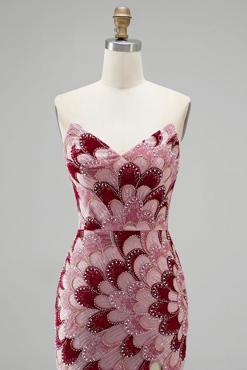 Load image into Gallery viewer, Sparkly Pink Mermaid Beaded Long Prom Dress with Detachable Cape