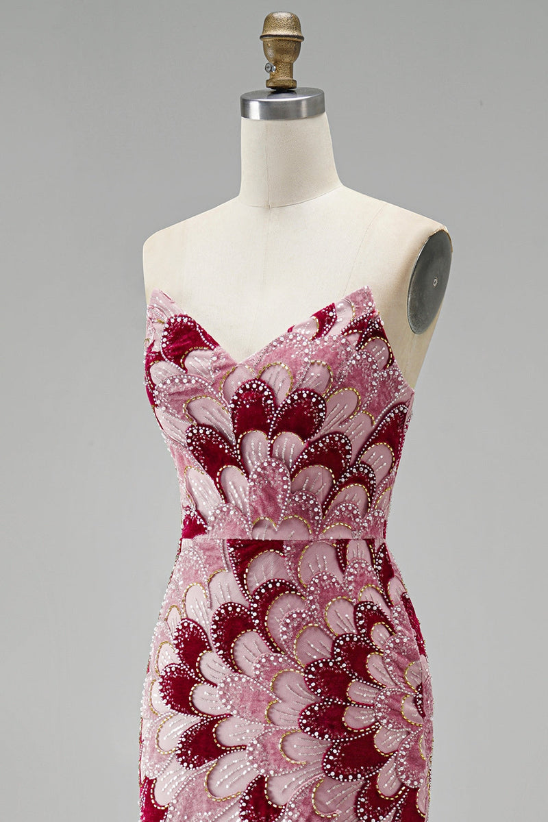 Load image into Gallery viewer, Sparkly Pink Mermaid Beaded Long Prom Dress with Detachable Cape