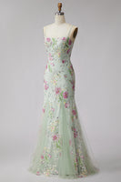 Load image into Gallery viewer, Mermaid Light Green Sparkly Beaded Floral Long Prom Dress with Sequins