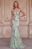 Load image into Gallery viewer, Mermaid Light Green Sparkly Beaded Floral Long Prom Dress with Sequins