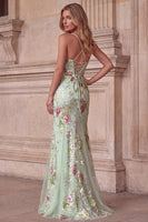 Load image into Gallery viewer, Mermaid Light Green Sparkly Beaded Floral Long Prom Dress with Sequins