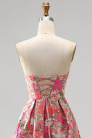 Load image into Gallery viewer, Jacquard Red A Line Ruffled Strapless Long Prom Dress with Slit