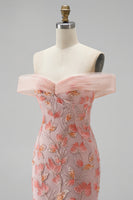 Load image into Gallery viewer, Sparkly Pink Mermaid Ruched Off The Shoulder Floral Long Prom Dress with Beading