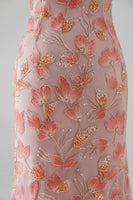 Load image into Gallery viewer, Sparkly Pink Mermaid Ruched Off The Shoulder Floral Long Prom Dress with Beading