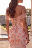 Load image into Gallery viewer, Sparkly Pink Mermaid Ruched Off The Shoulder Floral Long Prom Dress with Beading