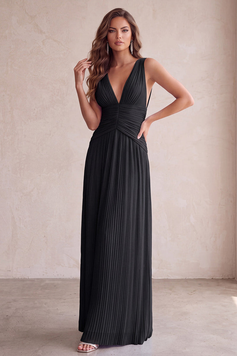 Load image into Gallery viewer, Sky Blue A-Line V-Neck Pleated Long Wedding Guest Dress