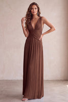 Load image into Gallery viewer, Sky Blue A-Line V-Neck Pleated Long Wedding Guest Dress