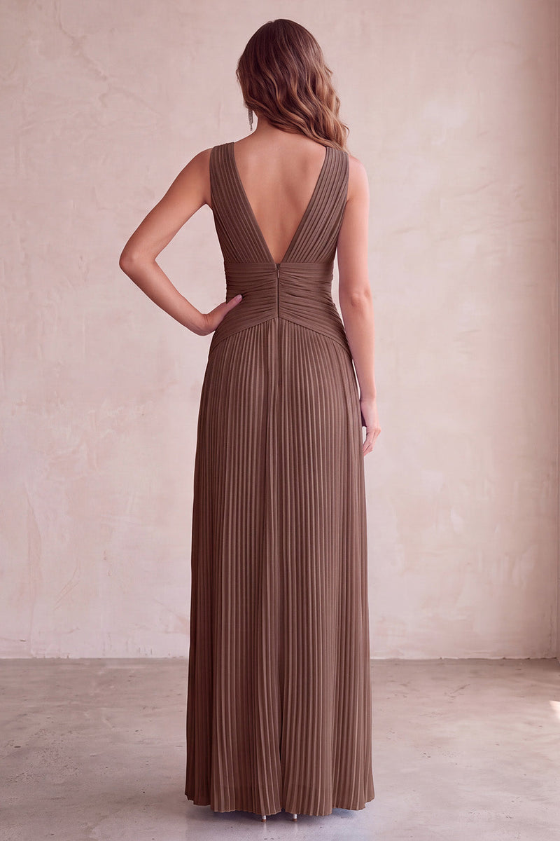 Load image into Gallery viewer, Sky Blue A-Line V-Neck Pleated Long Wedding Guest Dress