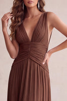 Load image into Gallery viewer, Sky Blue A-Line V-Neck Pleated Long Wedding Guest Dress