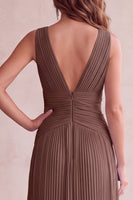 Load image into Gallery viewer, Sky Blue A-Line V-Neck Pleated Long Wedding Guest Dress