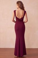 Load image into Gallery viewer, Burgundy Mermaid Thick Straps Long Wedding Guest Dress