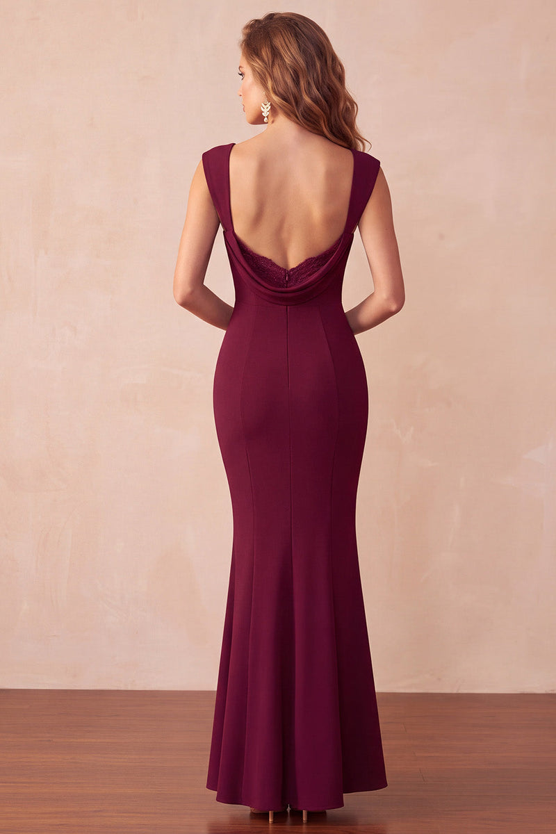 Load image into Gallery viewer, Burgundy Mermaid Thick Straps Long Wedding Guest Dress