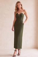 Load image into Gallery viewer, Black Sheath Strapless Satin Long Wedding Guest Dress with Pockets