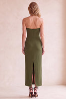 Load image into Gallery viewer, Black Sheath Strapless Satin Long Wedding Guest Dress with Pockets