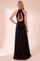 Load image into Gallery viewer, Royal Blue Velvet A Line Halter Long Wedding Guest Dress