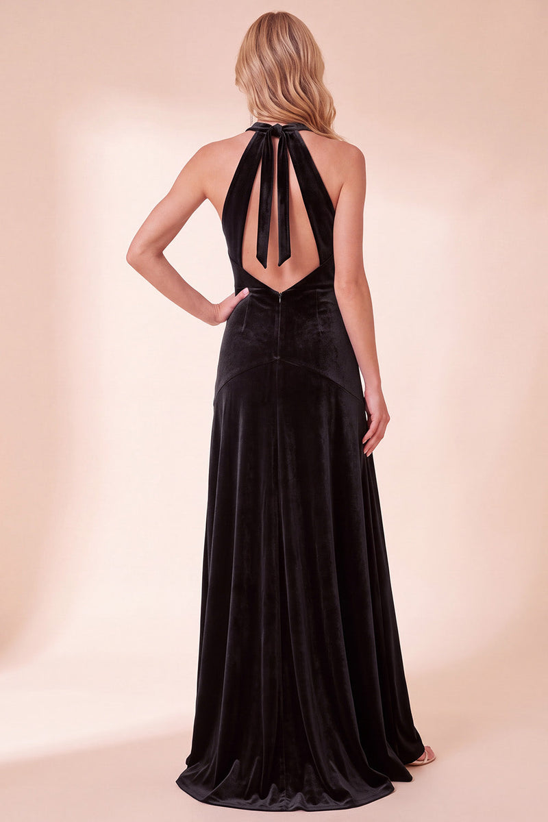 Load image into Gallery viewer, Royal Blue Velvet A Line Halter Long Wedding Guest Dress