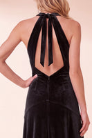 Load image into Gallery viewer, Royal Blue Velvet A Line Halter Long Wedding Guest Dress