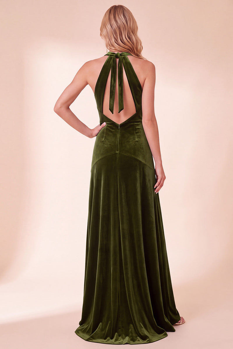 Load image into Gallery viewer, Royal Blue Velvet A Line Halter Long Wedding Guest Dress